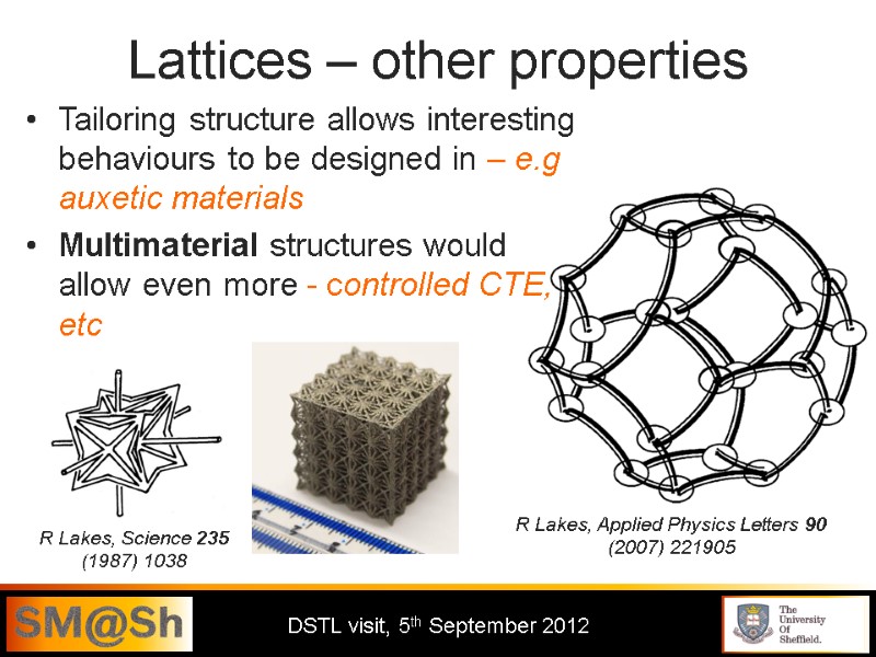 Lattices – other properties Tailoring structure allows interesting behaviours to be designed in –